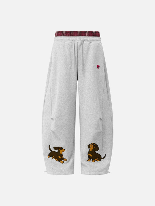Dachshund Double Waist Baggy Barrel Sweatpants Grey - Aelfric Eden