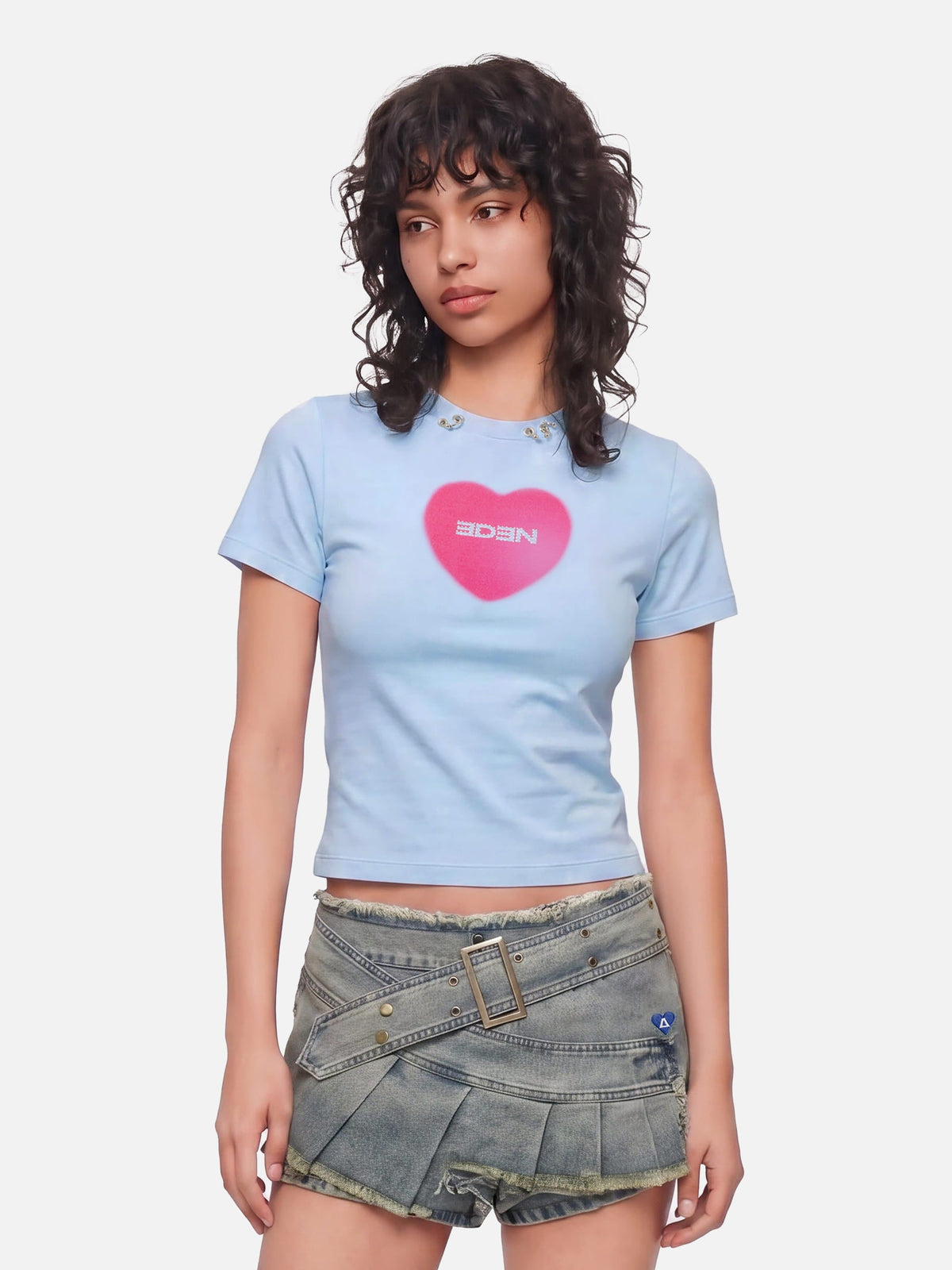 Heart Rhinestone Baby Tee Blue - Aelfric Eden