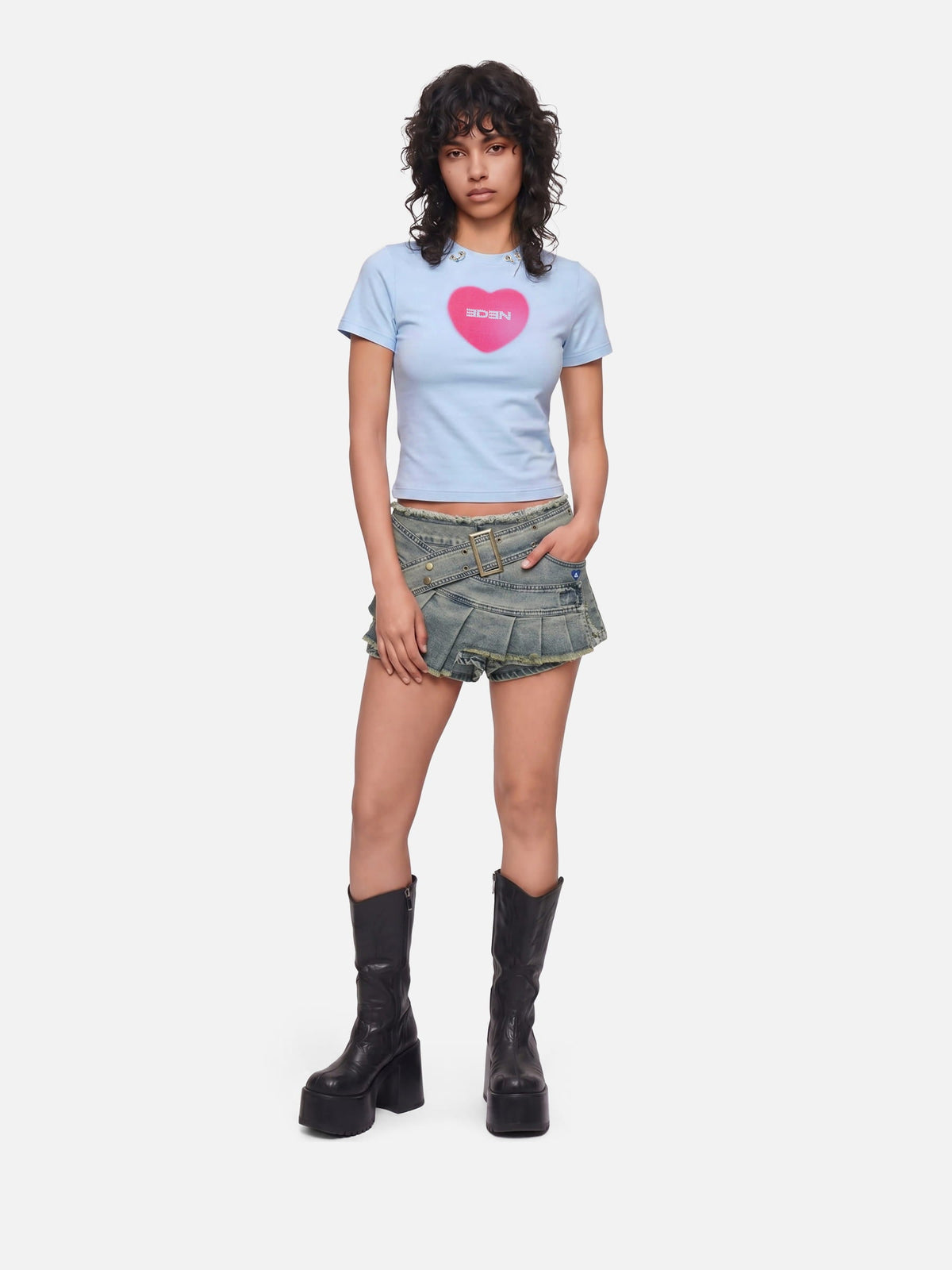Heart Rhinestone Baby Tee Blue - Aelfric Eden