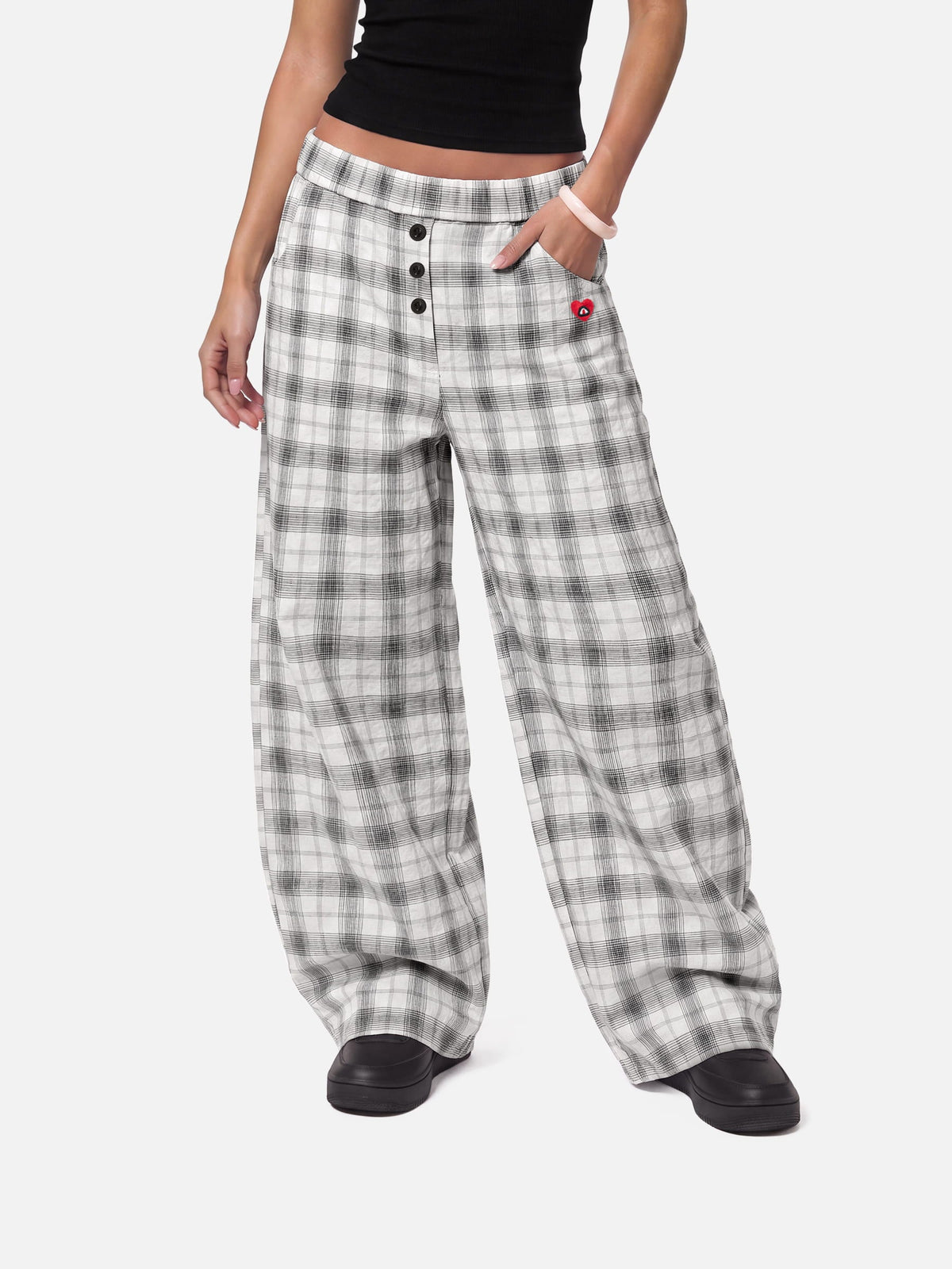 Plaid Button Fly Pants White - Aelfric Eden