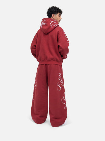 Boxy Script Embroidery Hoodie Sets Red - Aelfric Eden