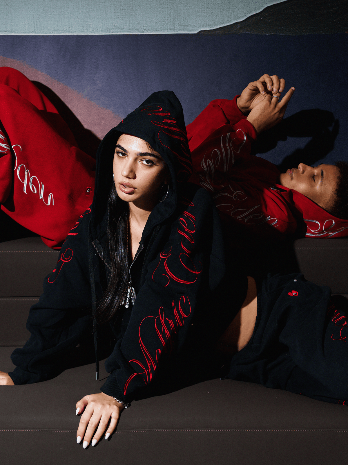 Boxy Script Embroidery Hoodie Sets Black - Aelfric Eden