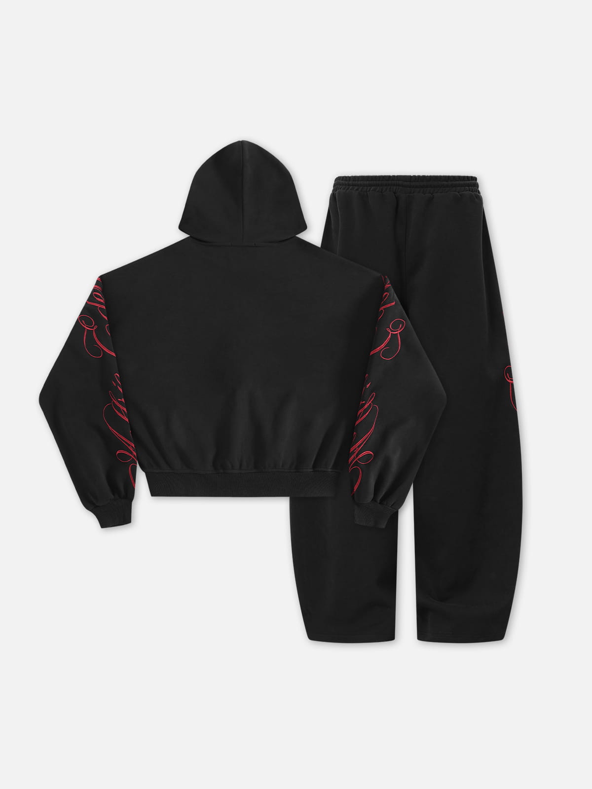 Boxy Script Embroidery Hoodie Sets Black - Aelfric Eden