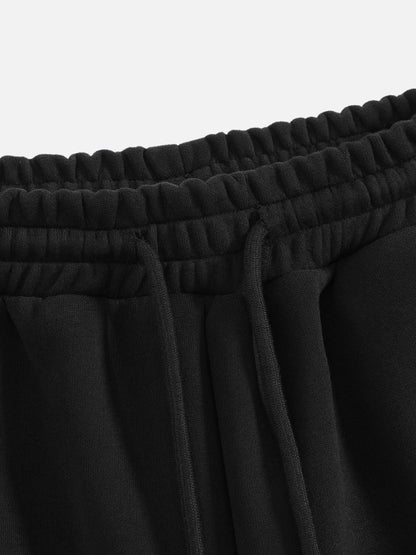 Boxy Script Embroidery Hoodie Sets Black - Aelfric Eden