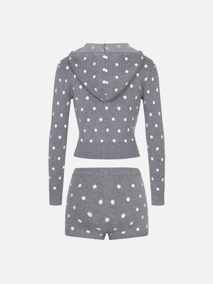 Polka Dot Knit Hoodie Sets Grey - Aelfric Eden
