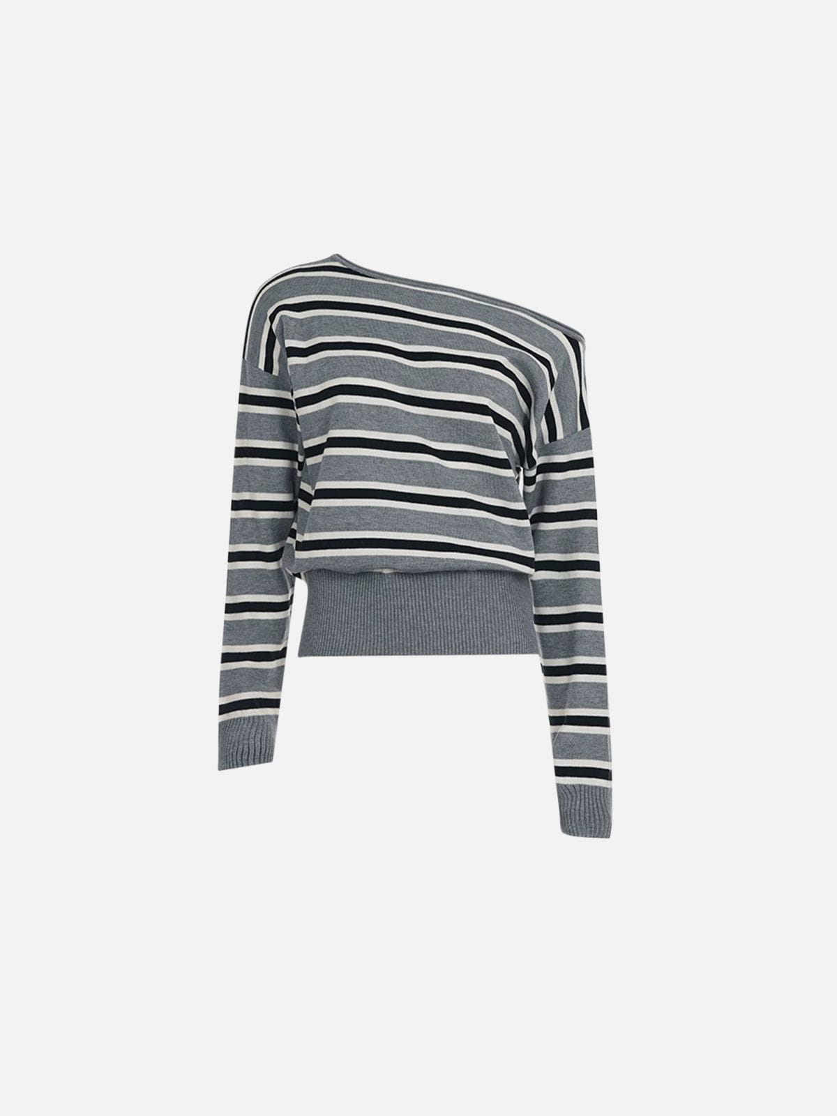 Striped Off-The-Shoulder Sweater Grey - Aelfric Eden