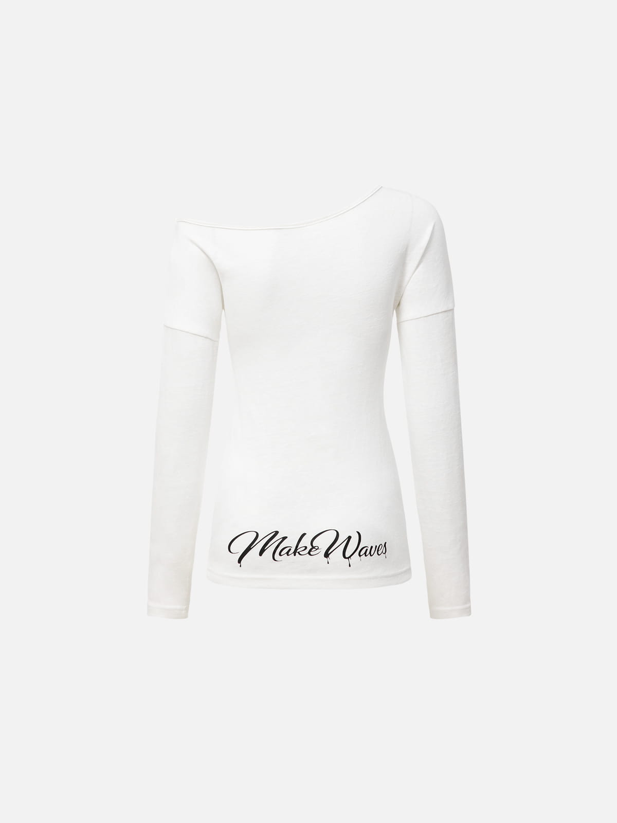Off-The-Shoulder Script Long Sleeve Tee White - Aelfric Eden