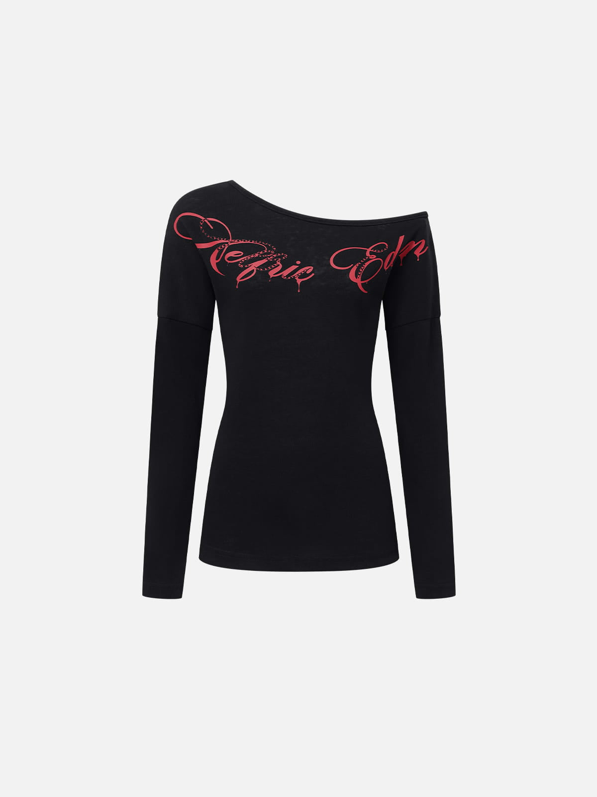 Off-The-Shoulder Script Long Sleeve Tee White - Aelfric Eden