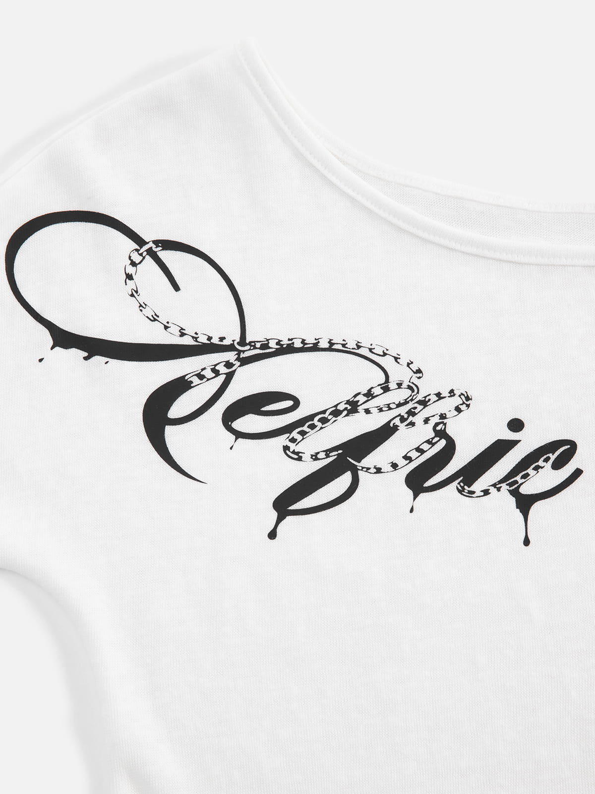 Off-The-Shoulder Script Long Sleeve Tee White - Aelfric Eden