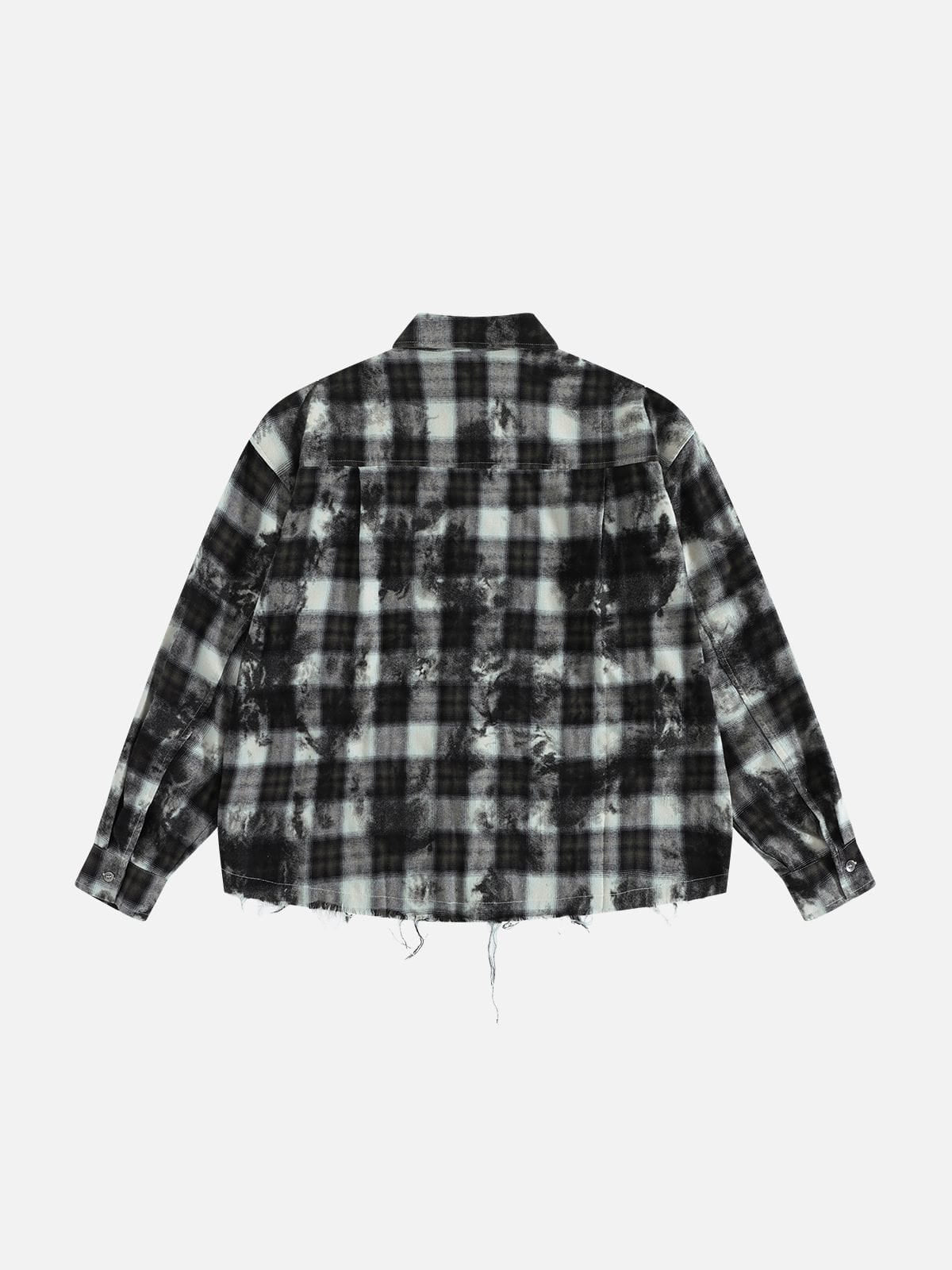 Distressed Flannel Long Sleeve Shirt Black - Aelfric Eden