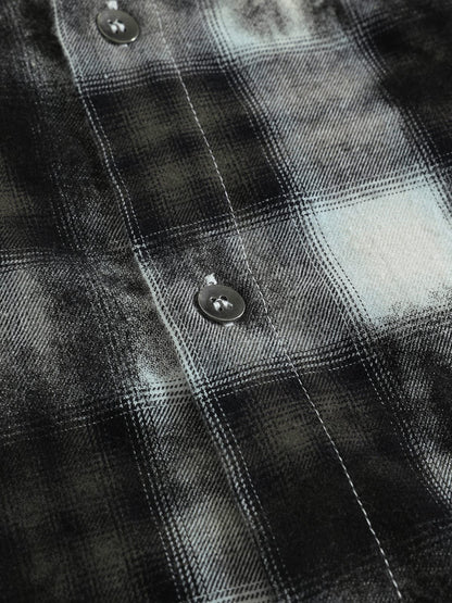 Distressed Flannel Long Sleeve Shirt Black - Aelfric Eden