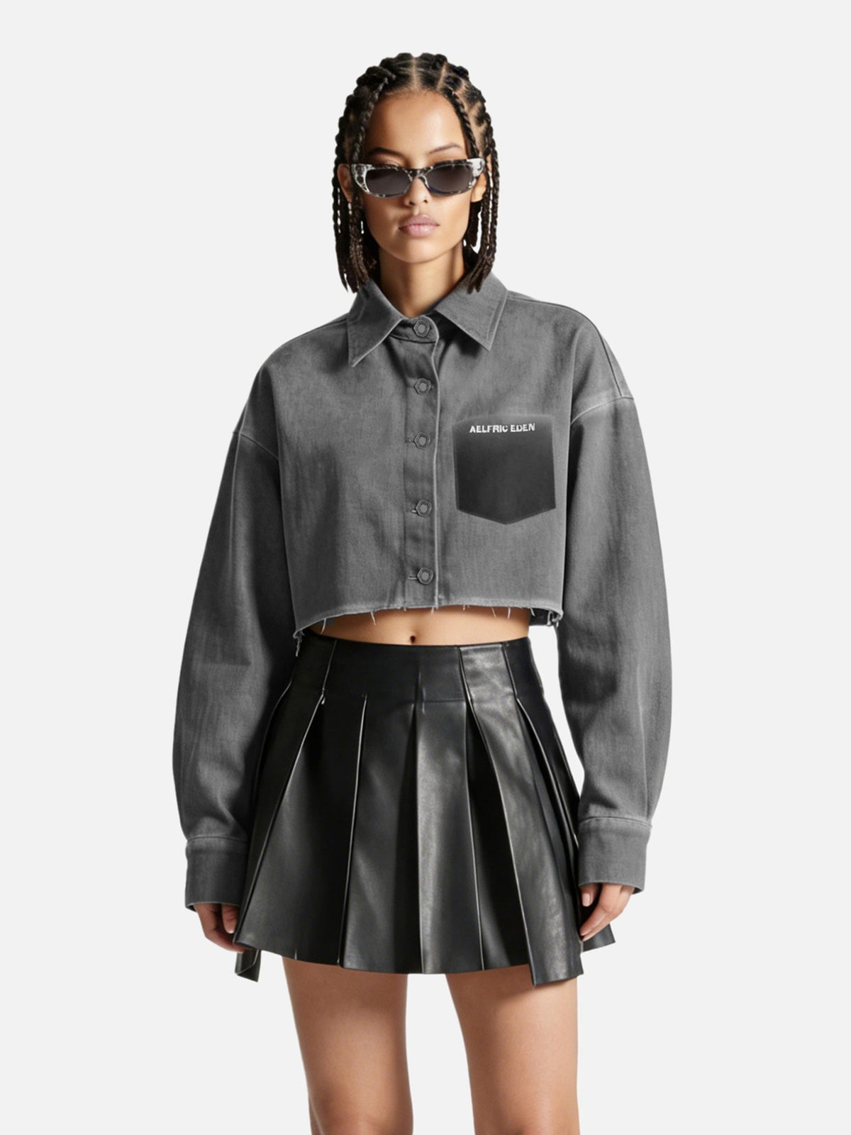 Cropped Washed Long Sleeve Shirt Dark Grey - Aelfric Eden