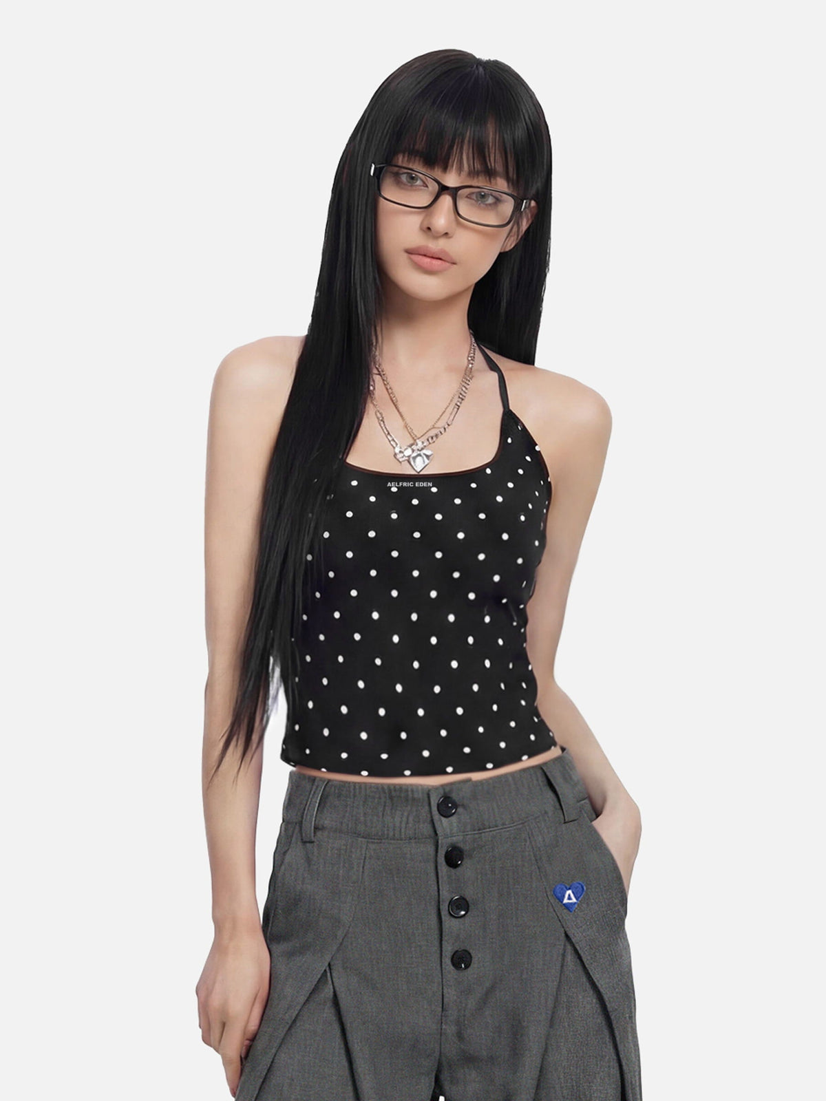 Polka Dot Halter Cami Top Black - Aelfric Eden