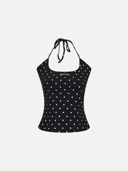 Polka Dot Halter Cami Top Black - Aelfric Eden