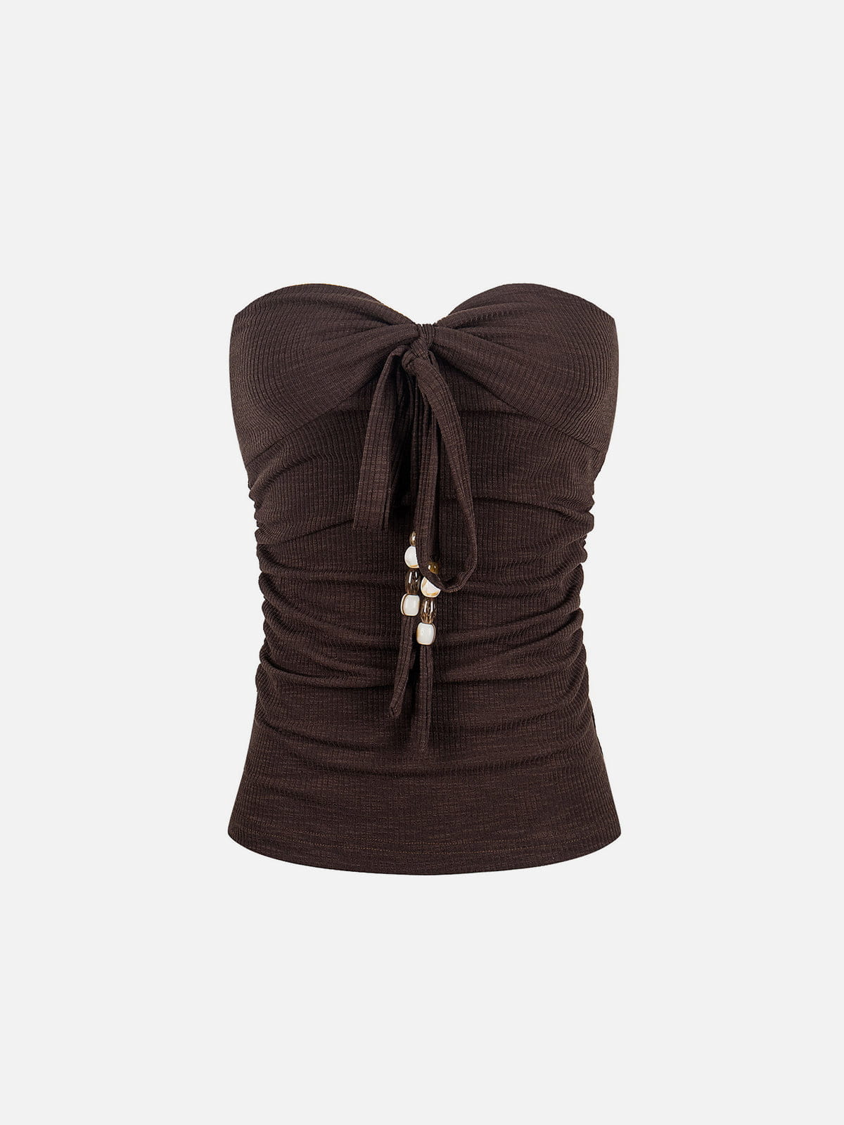 Ruched Tie Front Tube Top Brown - Aelfric Eden