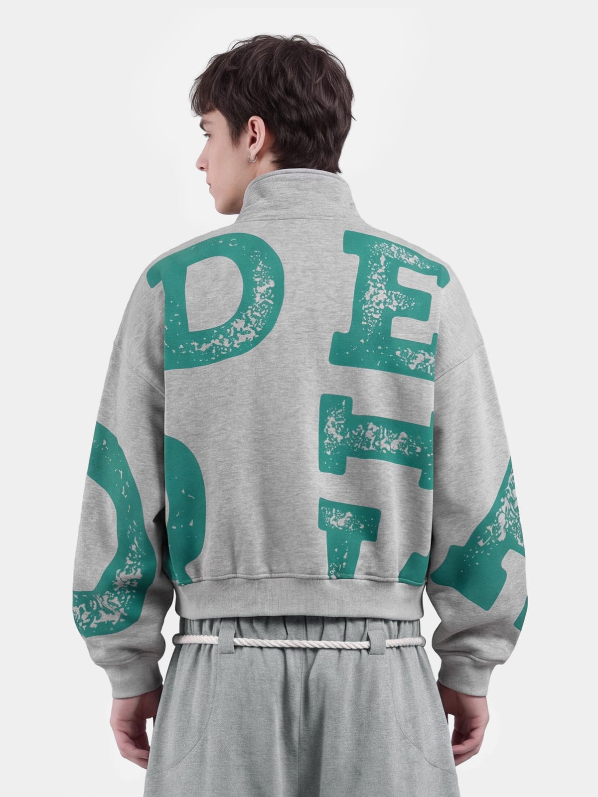 Boxy Graphic Quarter-Zip Sweatshirt Grey - Aelfric Eden