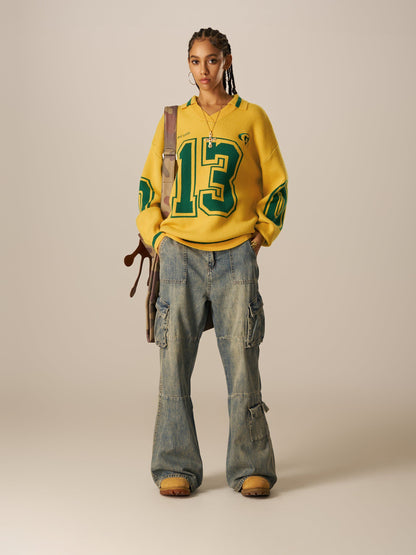 Number Graphic Polo Sweater Yellow - Aelfric Eden