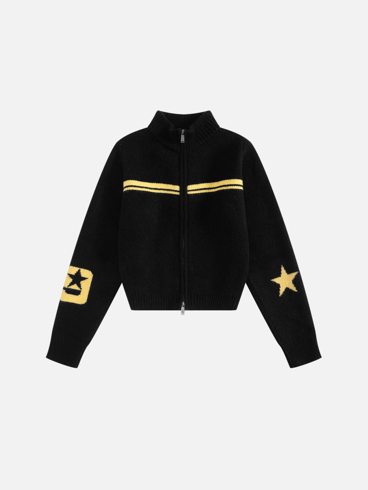 Stripe Star Zip Up Cardigan Black - Aelfric Eden