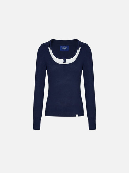 Layered Neck Sweater Dark Blue - Aelfric Eden