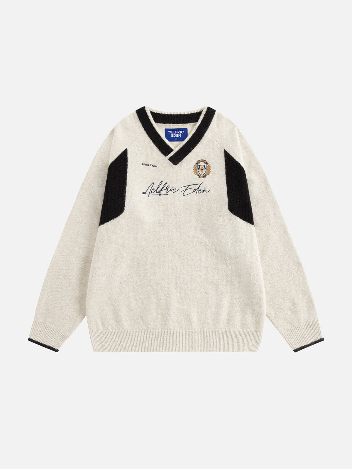 Patchwork V-Neck Sweater Apricot - Aelfric Eden