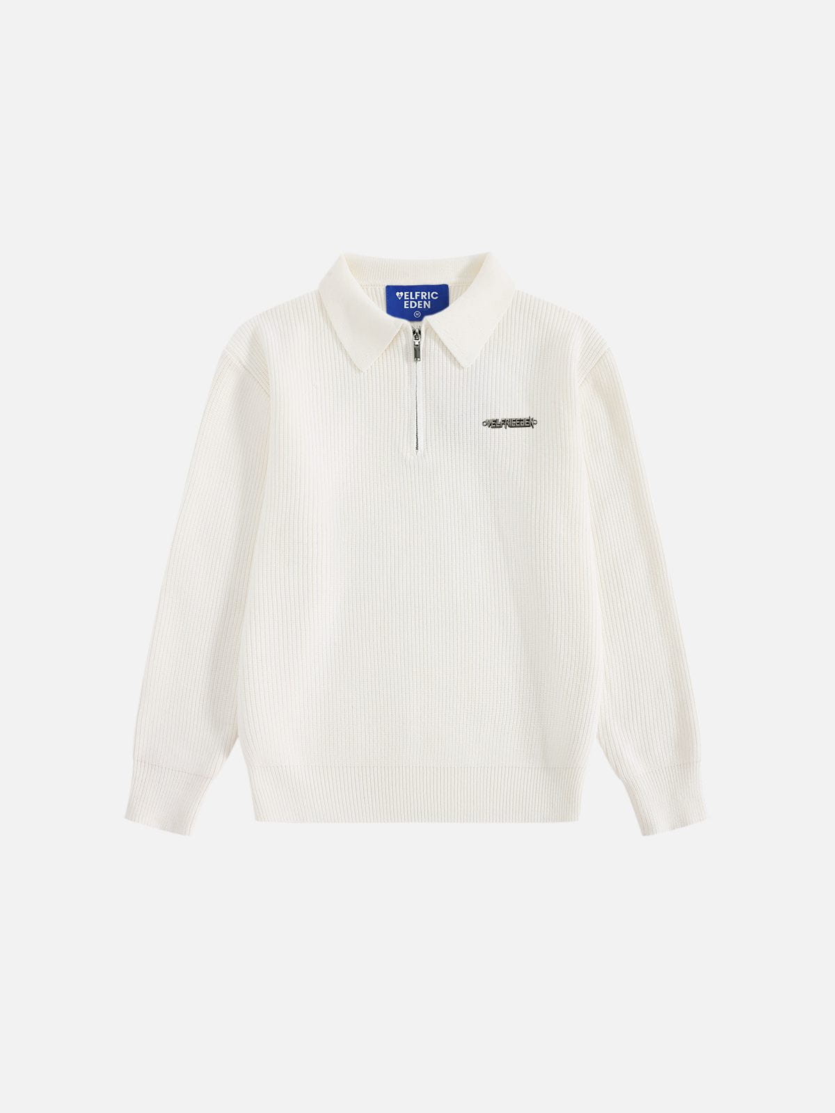 Half-Zip Polo Collar Sweater White - Aelfric Eden