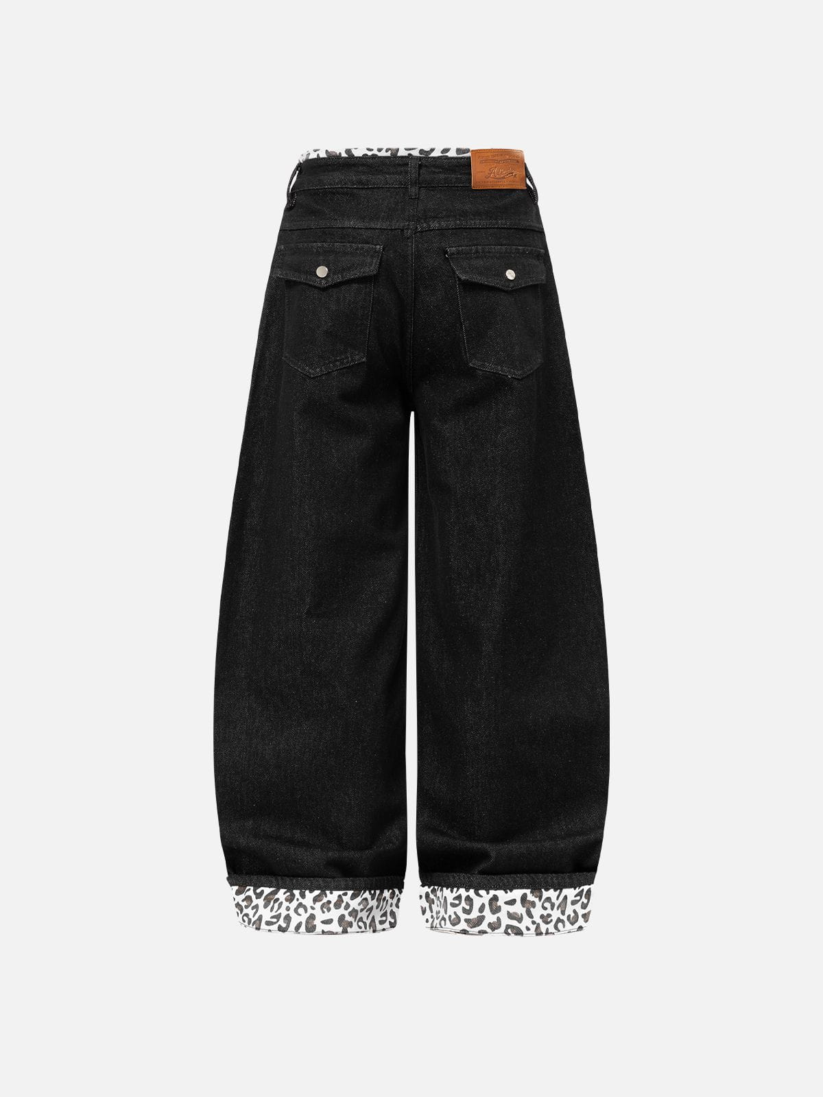 Leopard Cuff Baggy Barrel Jeans Black - Aelfric Eden
