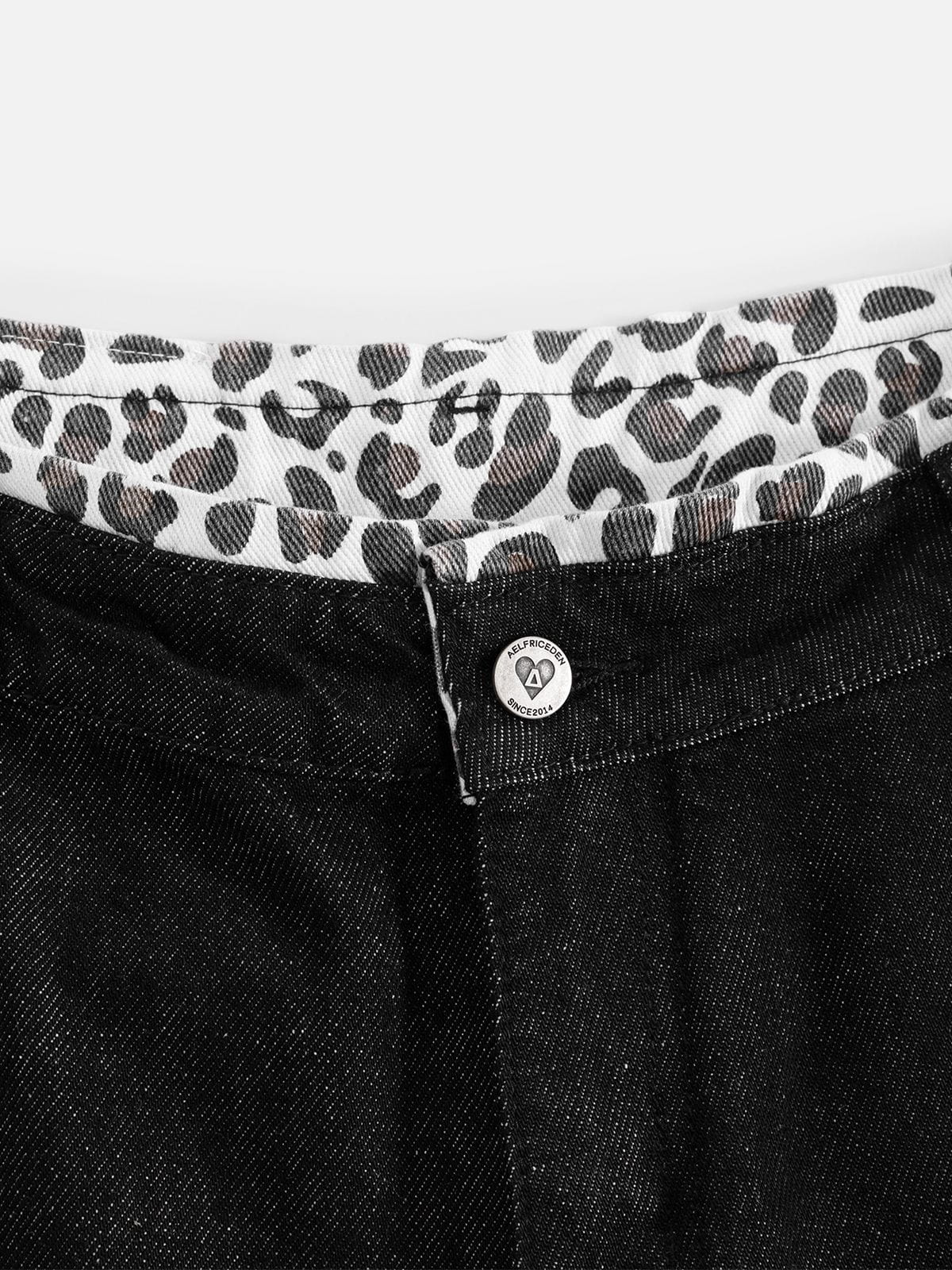 Leopard Cuff Baggy Barrel Jeans Black - Aelfric Eden