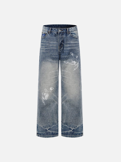 Washed Print Jeans Blue - Aelfric Eden
