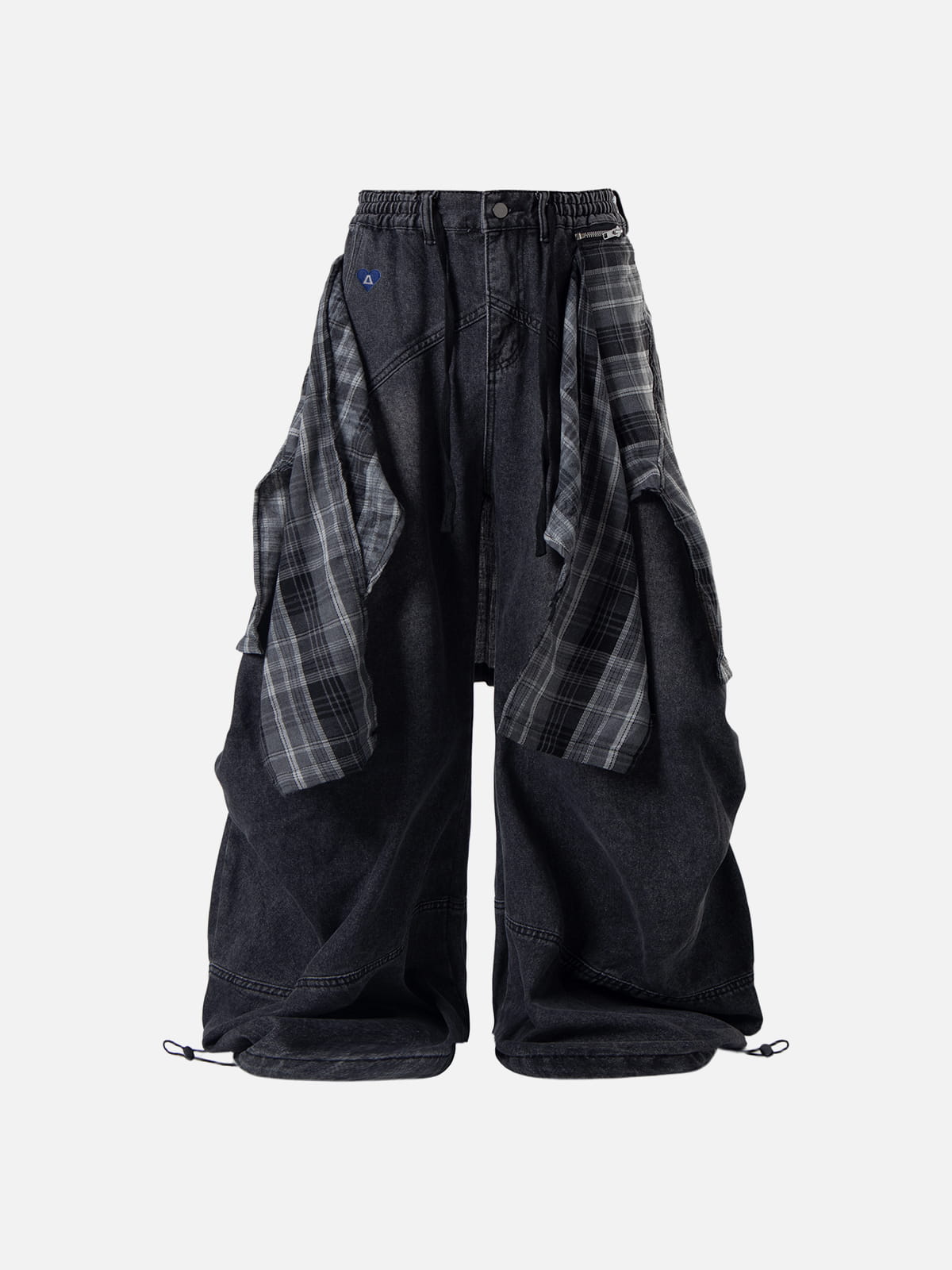 Detachable Plaid Layer Baggy Jeans Black - Aelfric Eden