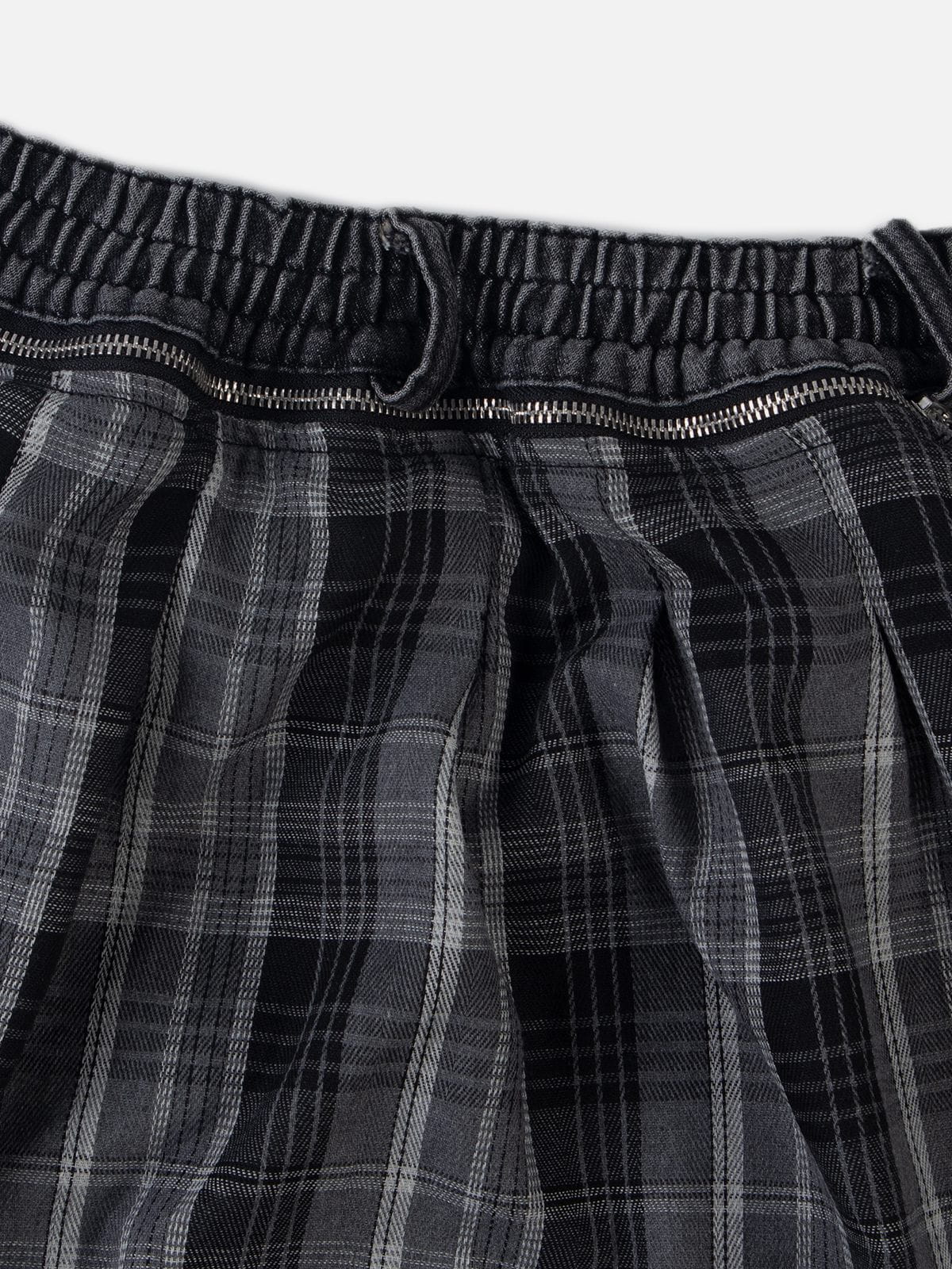 Detachable Plaid Layer Baggy Jeans Black - Aelfric Eden