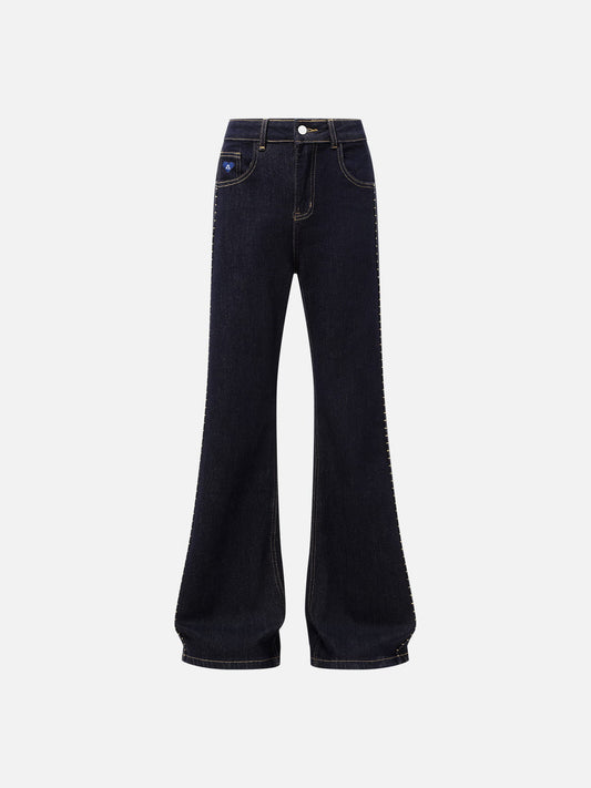 Whipstitch Seam Bootcut Jeans Dark Blue - Aelfric Eden
