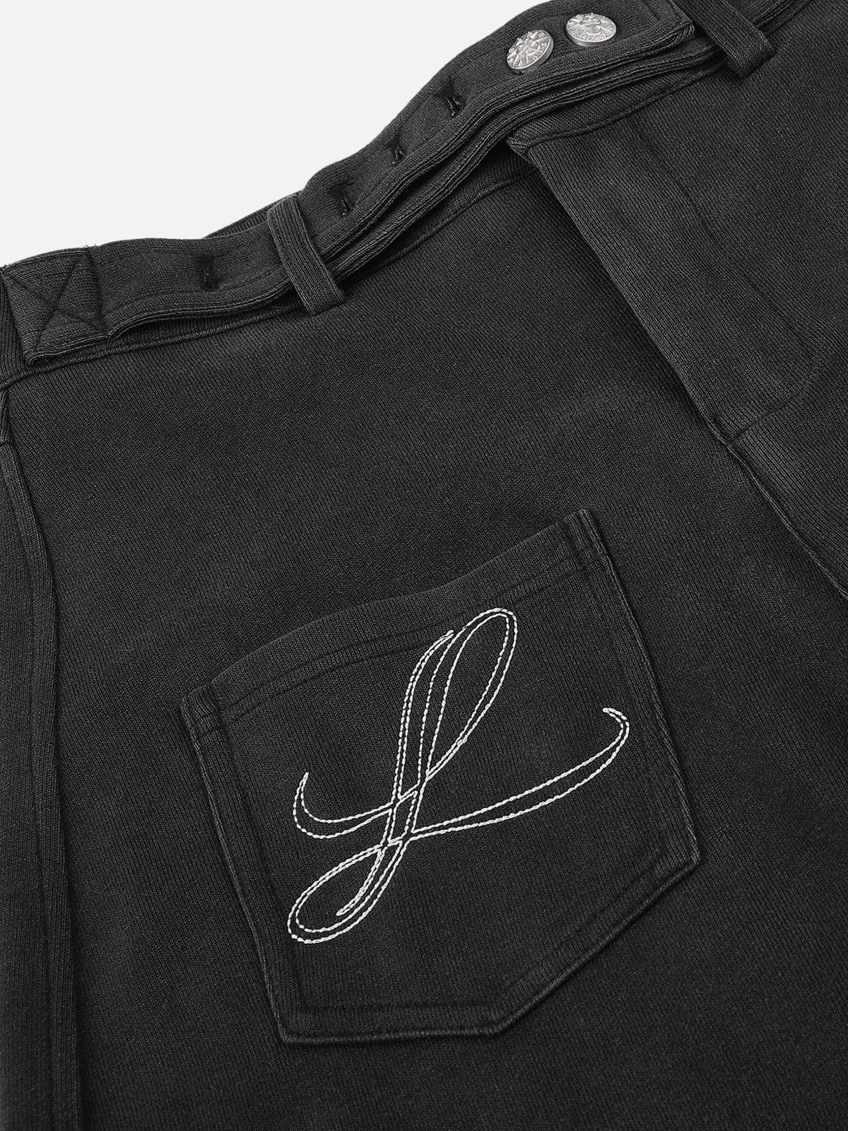Belt Waist Baggy Barrel Pants Black - Aelfric Eden