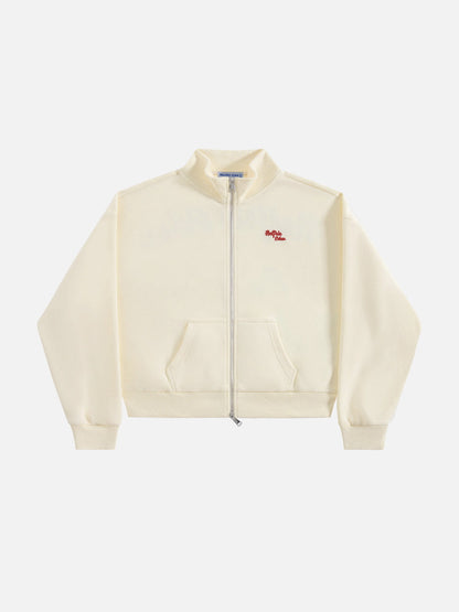 Cherry Graphic Boxy Zip Up Sweatshirt Apricot - Aelfric Eden