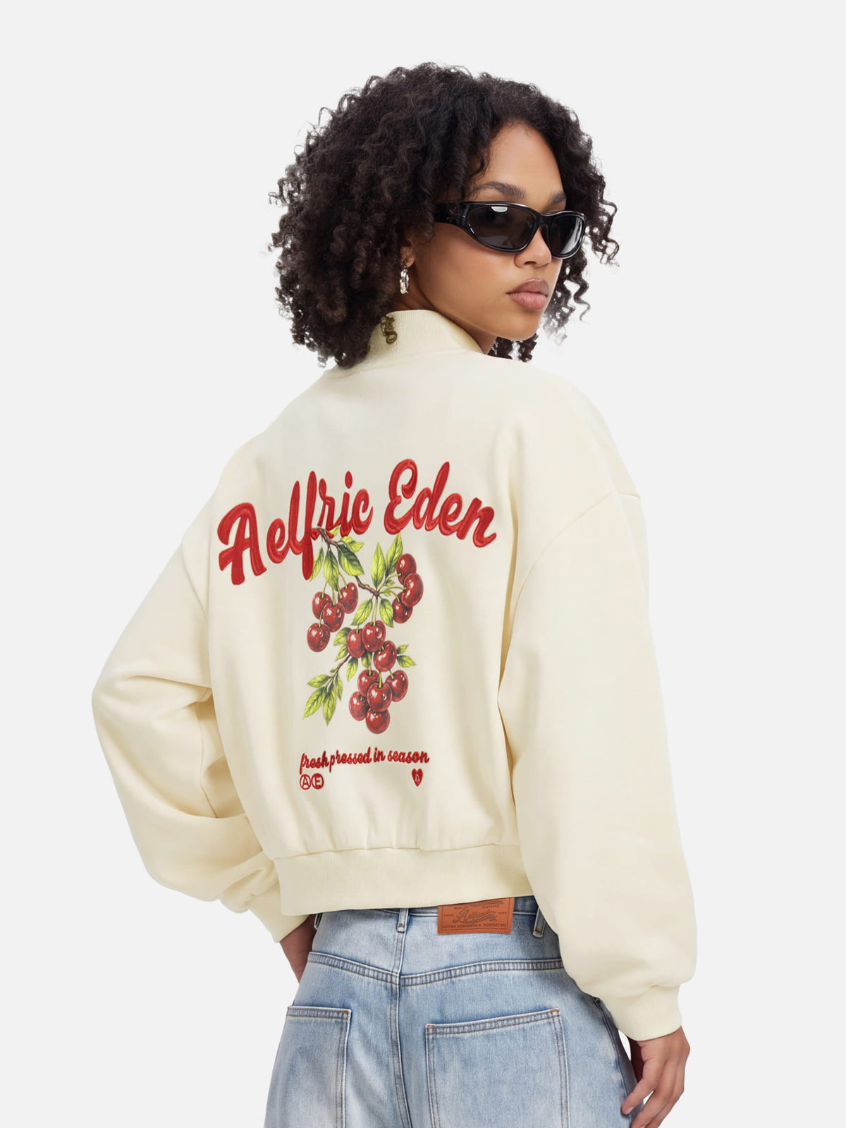 Cherry Graphic Boxy Zip Up Sweatshirt Apricot - Aelfric Eden