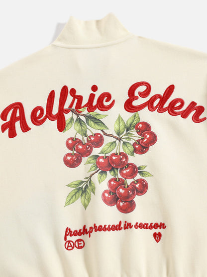 Cherry Graphic Boxy Zip Up Sweatshirt Apricot - Aelfric Eden