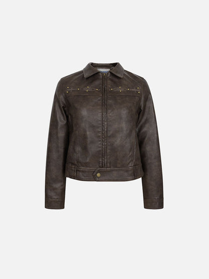 Vintage Rivet Fuax Leather Jacket Brown - Aelfric Eden