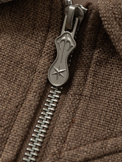 Button Zip Jacket Coffee - Aelfric Eden