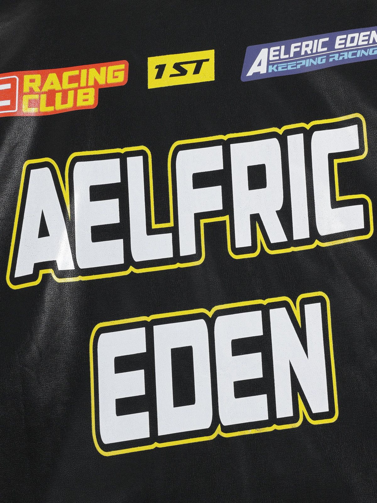 Racing Logo Patches Faux Leather Jacket Black - Aelfric Eden