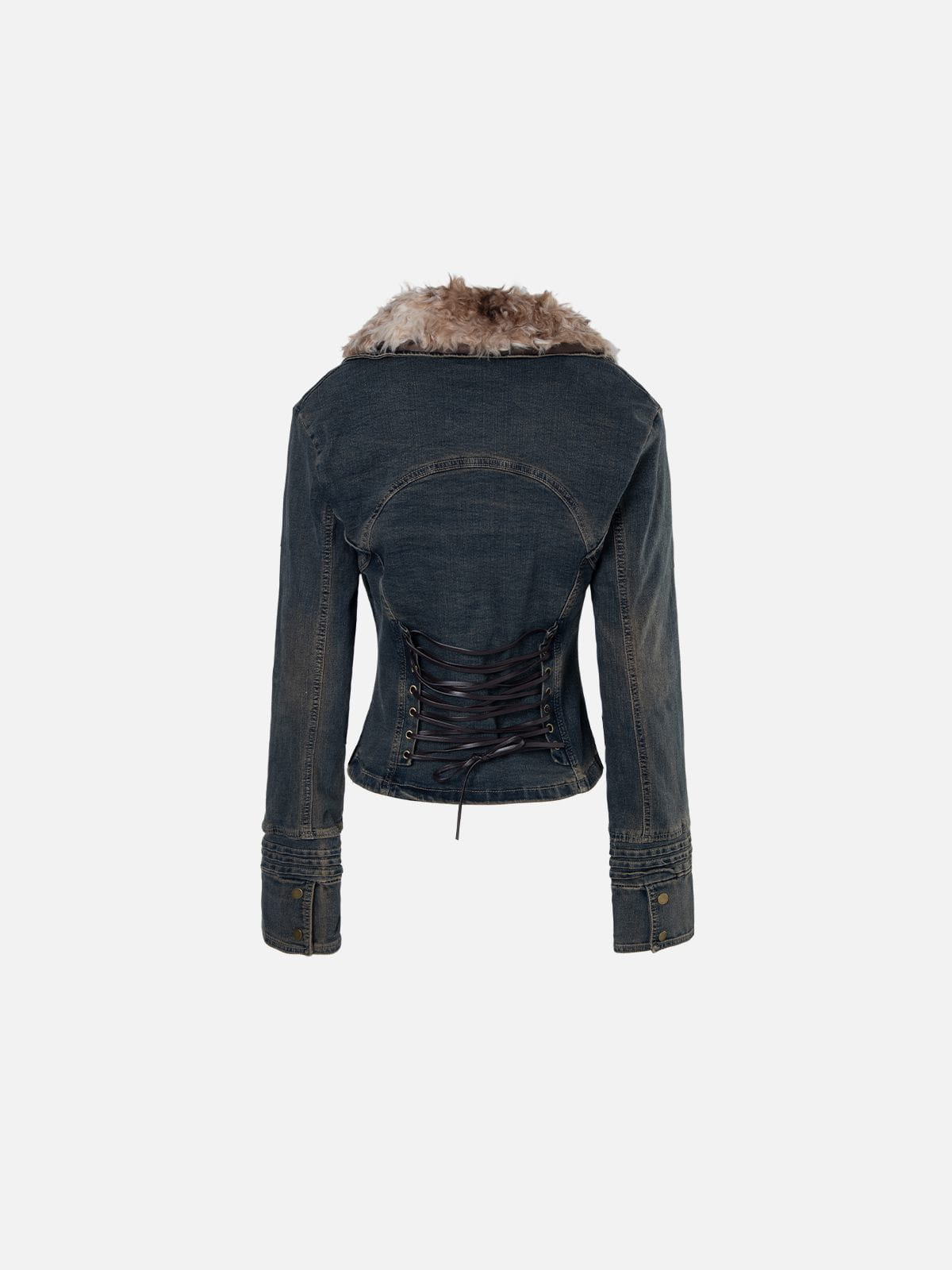 Detachable Faux Fur Denim Jacket Blue - Aelfric Eden
