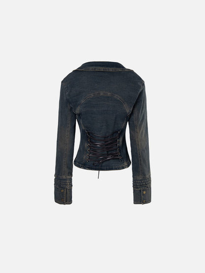 Detachable Faux Fur Denim Jacket Blue - Aelfric Eden