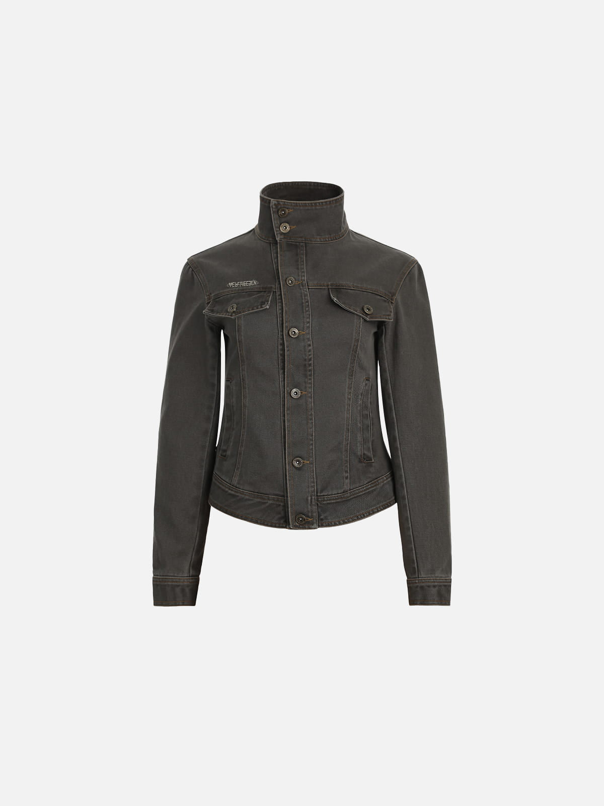 Stand Collar Denim Jacket Grey - Aelfric Eden