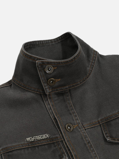 Stand Collar Denim Jacket Grey - Aelfric Eden