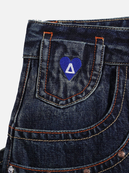 Embroidery Rhinestone Jeans Dark Blue - Aelfric Eden