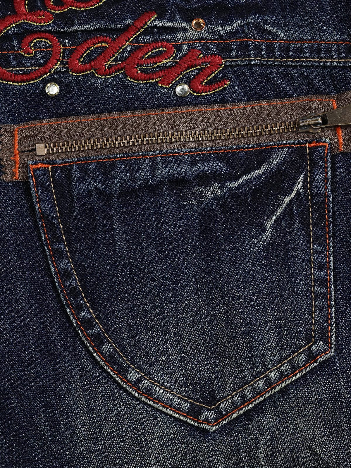 Embroidery Rhinestone Jeans Dark Blue - Aelfric Eden