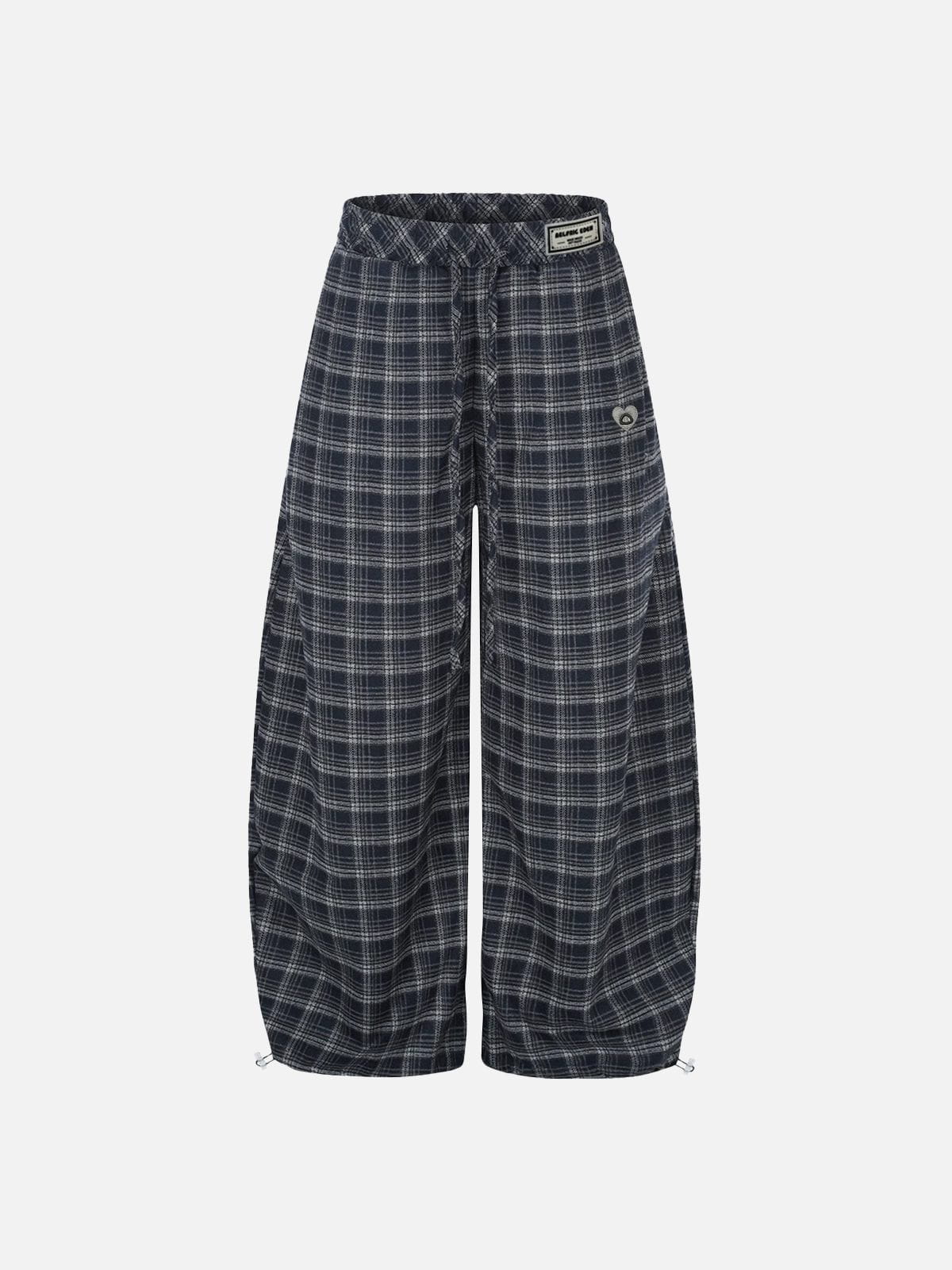 Plaid Baggy Barrel Sweatpants Dark Blue - Aelfric Eden