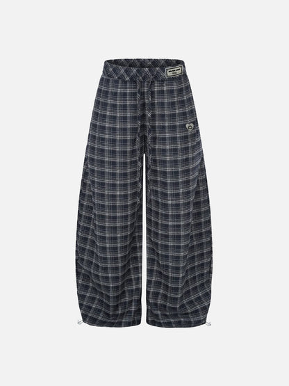 Plaid Baggy Barrel Sweatpants Dark Blue - Aelfric Eden