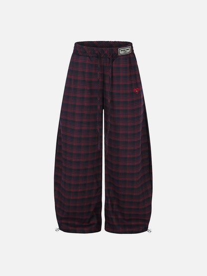 Plaid Baggy Barrel Sweatpants Dark Blue - Aelfric Eden