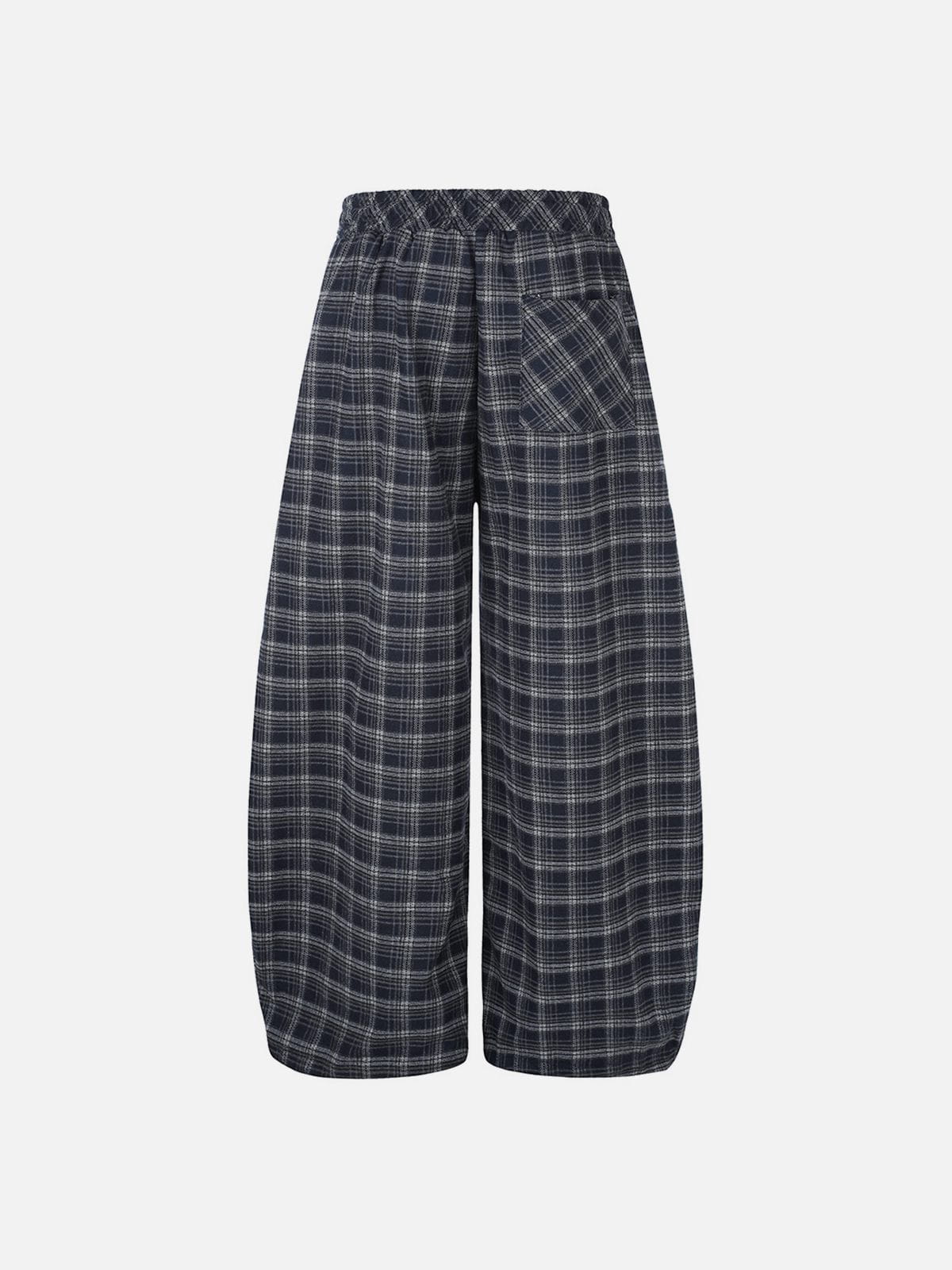 Plaid Baggy Barrel Sweatpants Dark Blue - Aelfric Eden