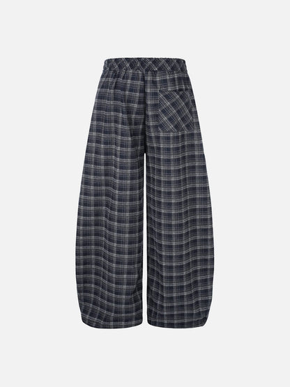 Plaid Baggy Barrel Sweatpants Dark Blue - Aelfric Eden
