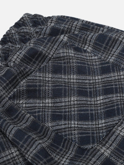 Plaid Baggy Barrel Sweatpants Dark Blue - Aelfric Eden